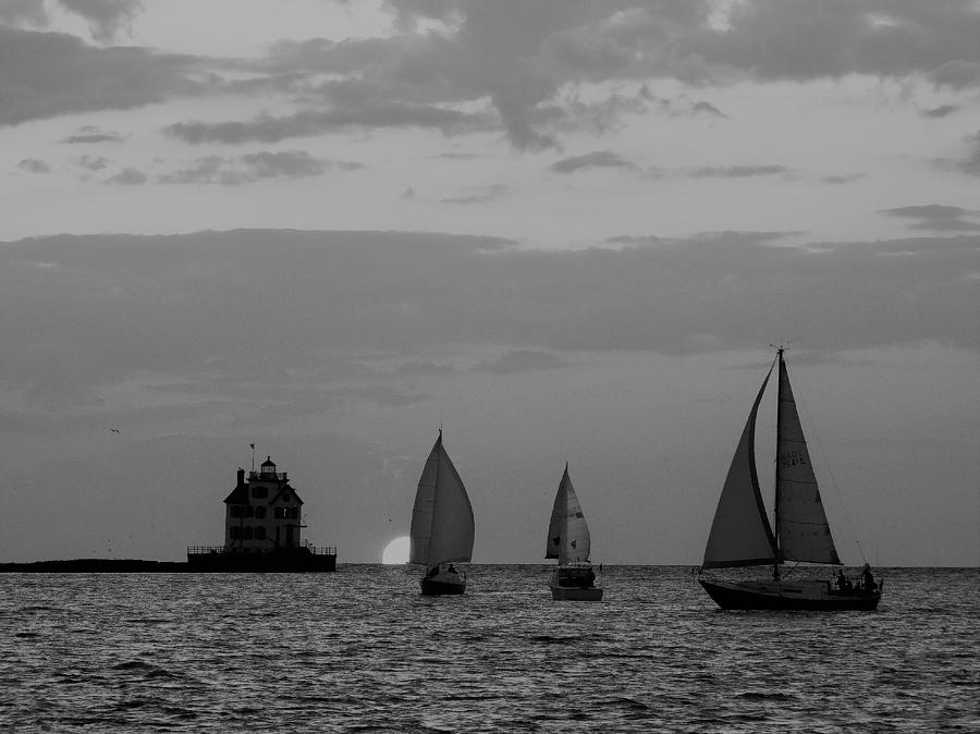 3 Sailboats Ohio Bw Photograph