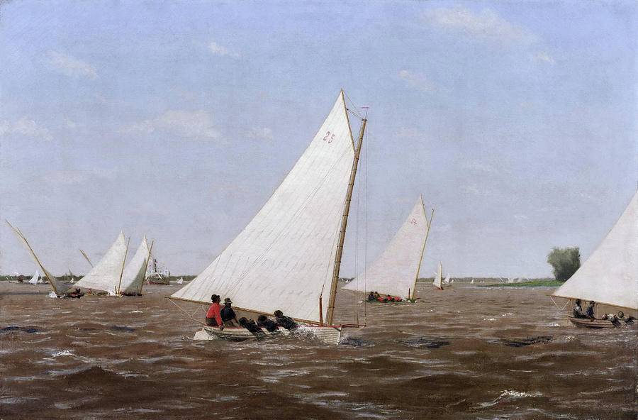 Thomas Cowperthwait Eakins Painting - Sailboats Racing on the Delaware #3 by Thomas Eakins