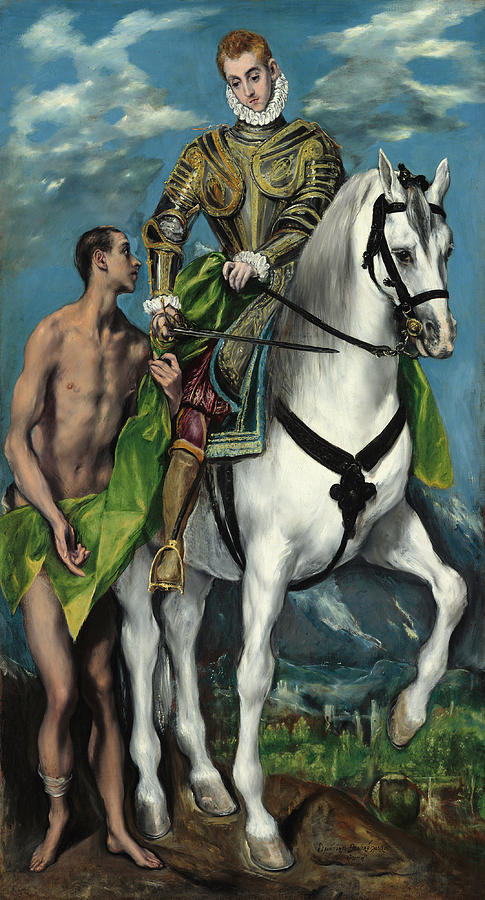 Saint Martin and the Beggar #5 Painting by El Greco