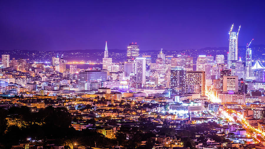 San Francisco California Cityscape Skyline At Night #3 Photograph by Alex Grichenko