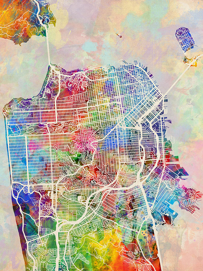 San Francisco City Street Map #3 Digital Art by Michael Tompsett
