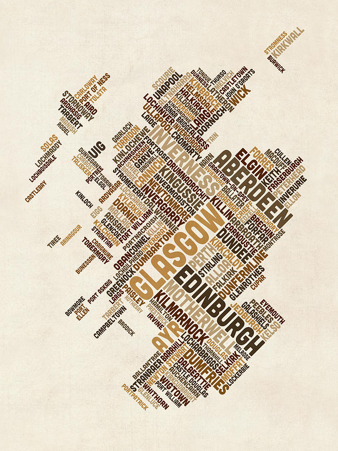 Scotland Typography Text Map #3 Digital Art by Michael Tompsett