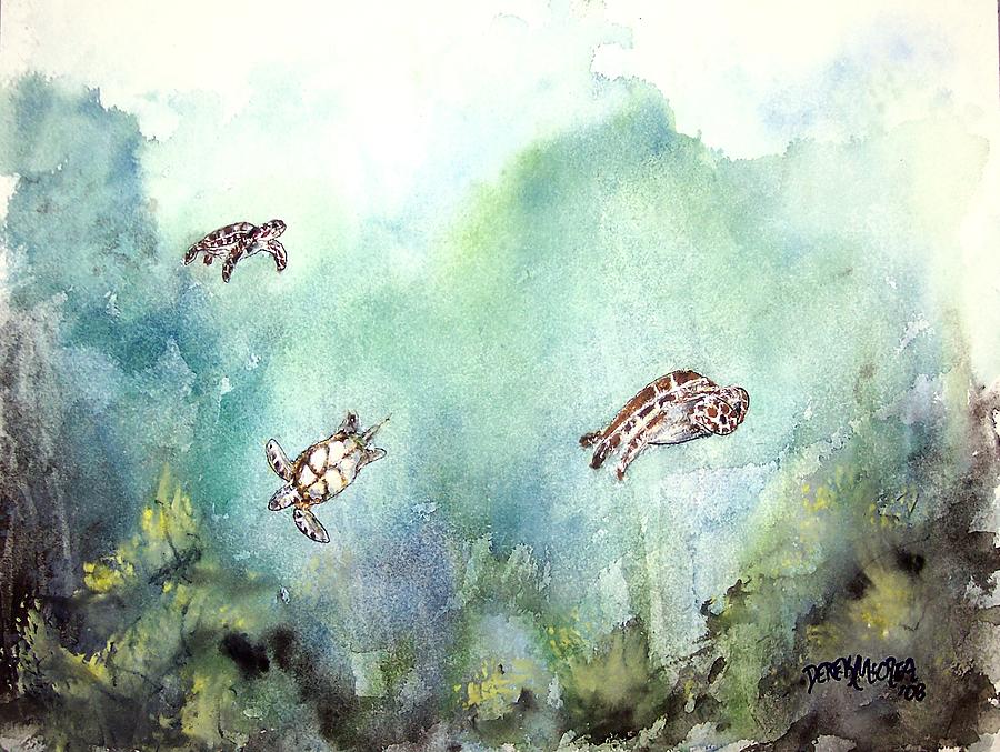 Turtle Painting - 3 Sea Turtles by Derek Mccrea Turtle Painting - 3 Sea Turtles by Derek Mccrea