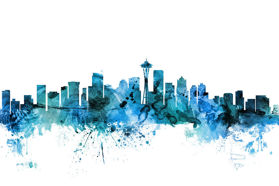 Seattle Digital Art - Seattle Washington Skyline #3 by Michael Tompsett