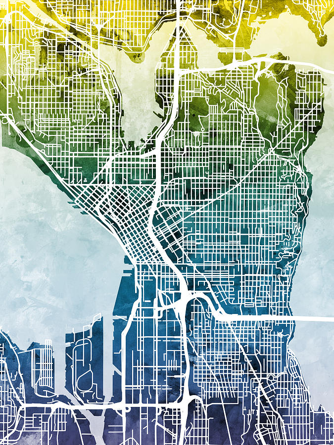 Seattle Digital Art - Seattle Washington Street Map #3 by Michael Tompsett