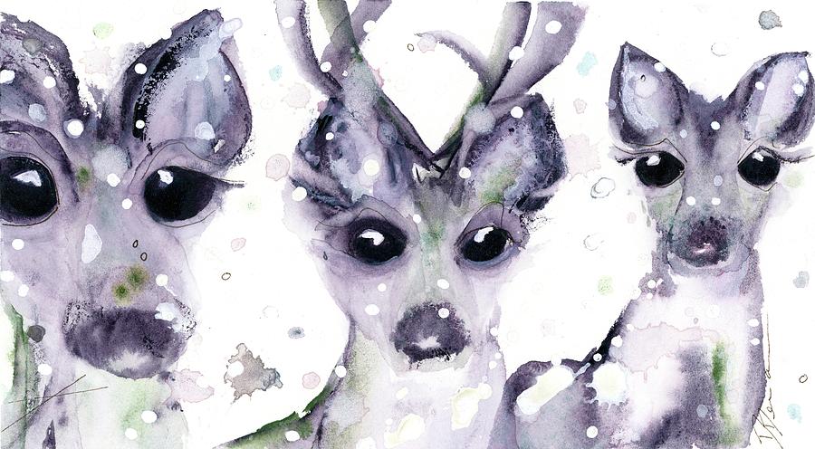 3 Snowy Deer Painting by Dawn Derman