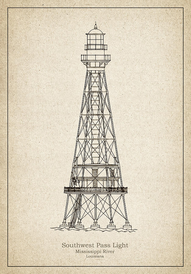 Architecture Drawing - Southwest Pass Lighthouse - Louisiana - Drawing #3 by SP JE Art