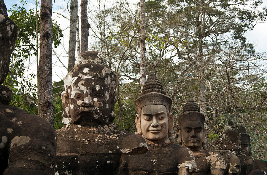 3 Statue Heads Ankor Thom Cambodia Photograph by James Gay