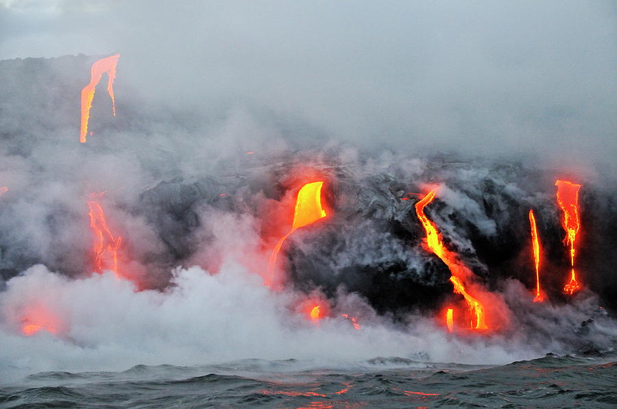 Steam rising off lava flowing into ocean Photograph by Sami Sarkis ...