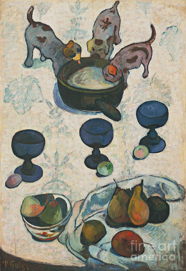 Still Life with Three Puppies Painting by Paul Gauguin