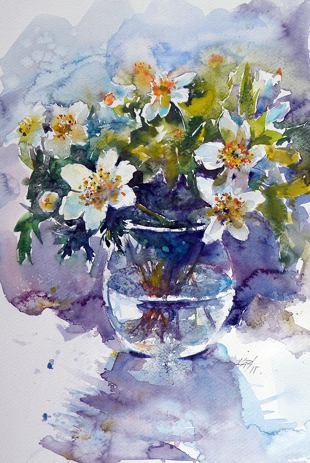 Still Life Painting - Still life with white flowers #2 by Kovacs Anna Brigitta