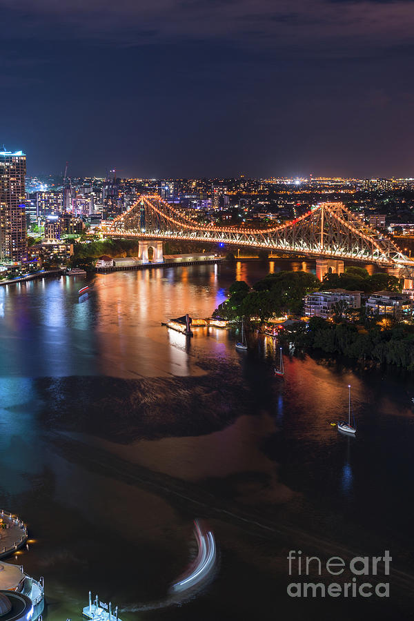 Story Bridge lit up after dark #3 Photograph by Andrew Michael