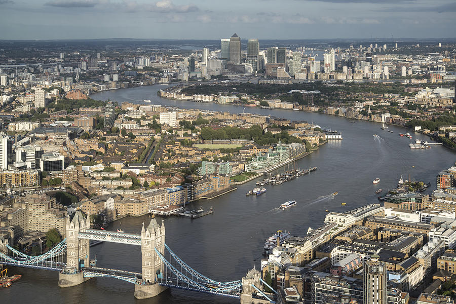 Stunning cityscape skyline view across London from above at suns ...