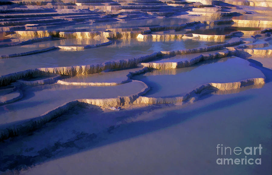 Nature Photograph - Sunset over the famous cotton castle pools of Pamukkale #3 by Sami Sarkis