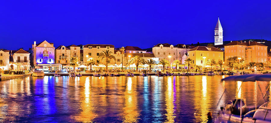 Supetar waterfront evening panoramic view from sea #3 Photograph by Brch Photography