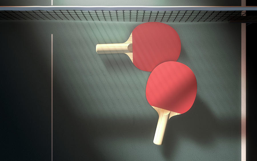 Tennis Digital Art - Table Tennis Table And Paddles #3 by Allan Swart