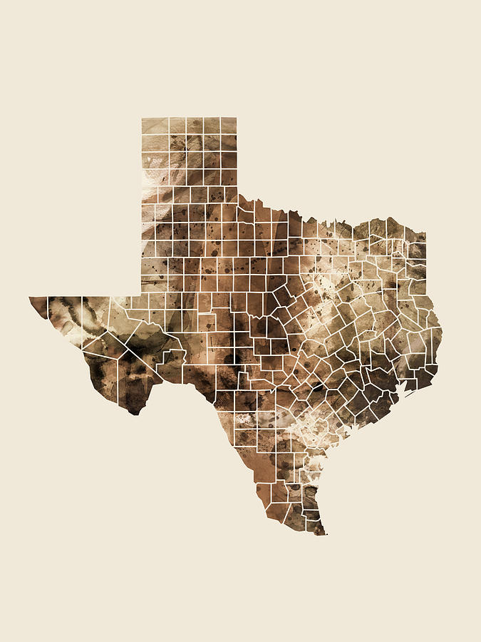 Texas Watercolor Map #3 Digital Art by Michael Tompsett