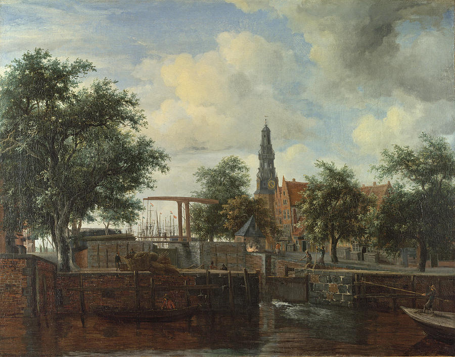 The Haarlem Lock, Amsterdam #4 Painting by Meindert Hobbema