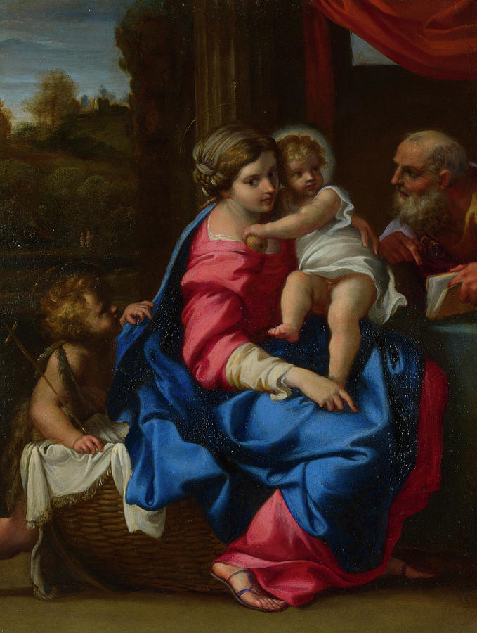 Correggio Painting - The Holy Family with the Infant Saint John the Baptist #3 by Annibale Carracci