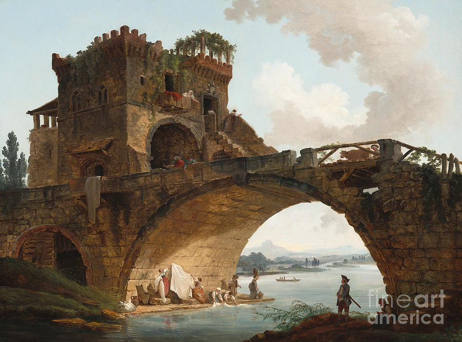 Hubert Robert Painting - The Ponte Salario by Hubert Robert