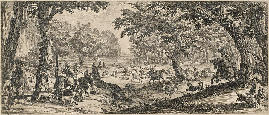 The Stag Hunt #4 Drawing by Jacques Callot