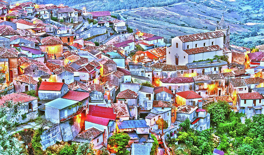 Mountain Digital Art - The village of Staiti in the Province of Reggio Calabria, Italy #3 by T Monticello