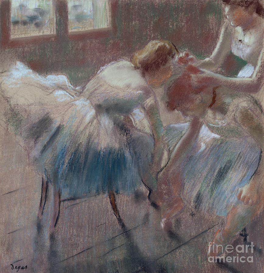 Three Dancers Preparing for Class Pastel by Edgar Degas