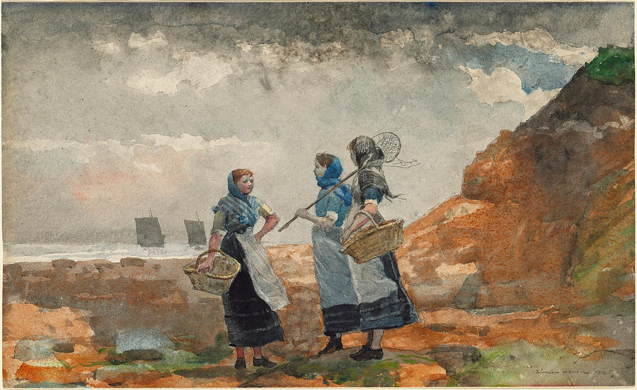 Three Fisher Girls. Tynemouth Drawing by Winslow Homer
