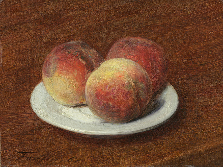 Three Peaches on a Plate  #5 Painting by Henri Fantin-Latour