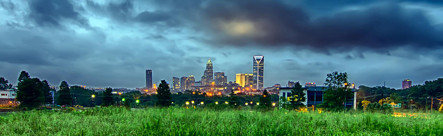 Nature Photograph - Thunder Storm Clouds Over Charlotte Skyline #3 by Alex Grichenko