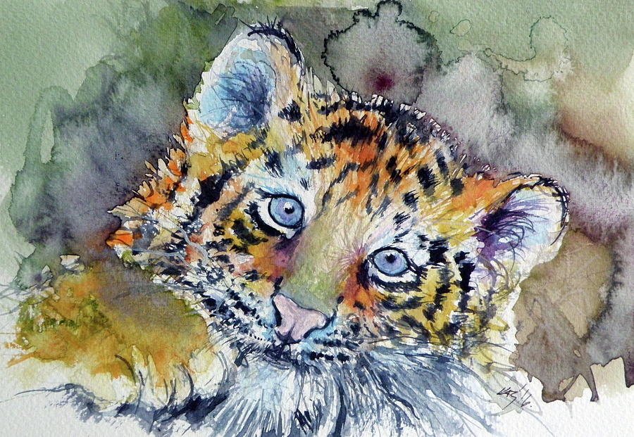 Tiger cub #3 Painting by Kovacs Anna Brigitta