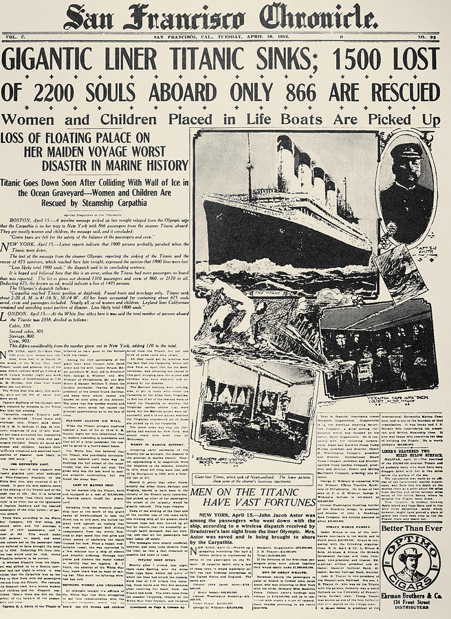 Titanic Headline, 1912 Photograph by Granger