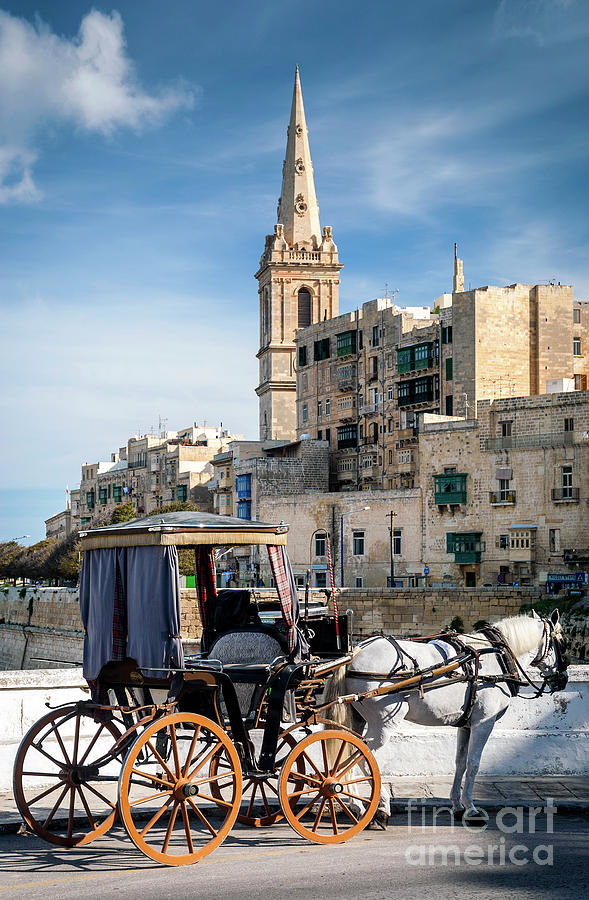 Tourist Horse Carriage In Old Town Street La Valletta Malta #3 Photograph by JM Travel Photography