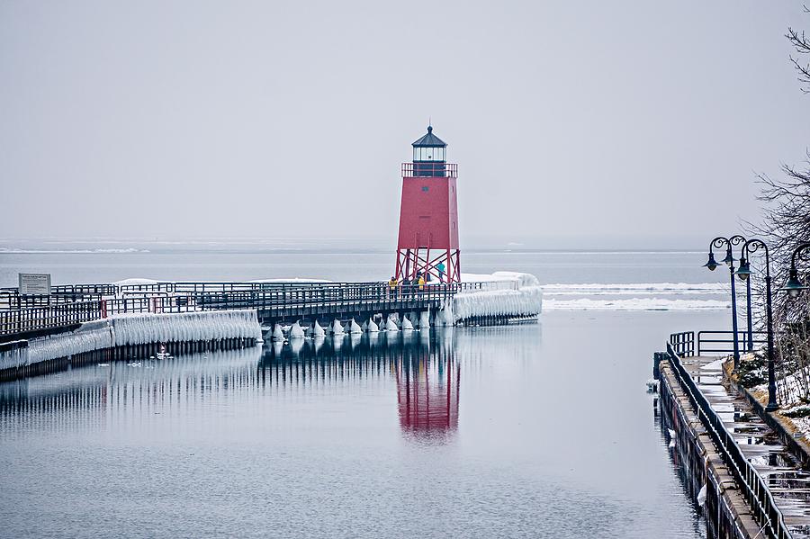 town of Charlevoix and South Pier Lighthouse on lake michigan #3 Photograph by Alex Grichenko