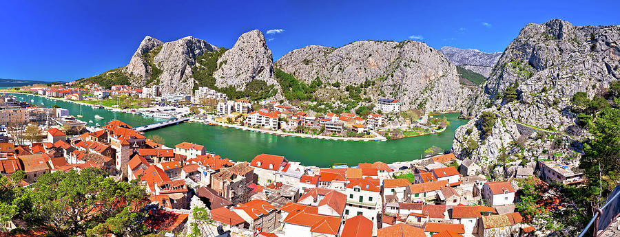 Town of Omis and Cetina river mouth panoramic view #3 Photograph by Brch Photography