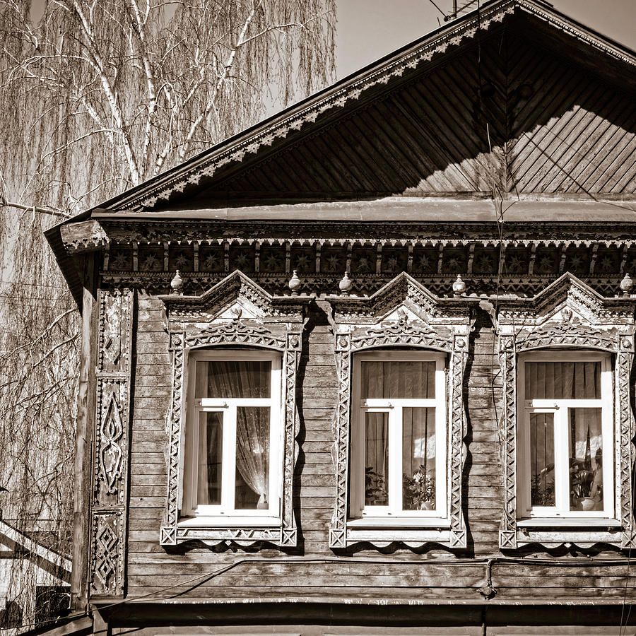 Traditional old Russian house facade #3 Photograph by Alexey Stiop
