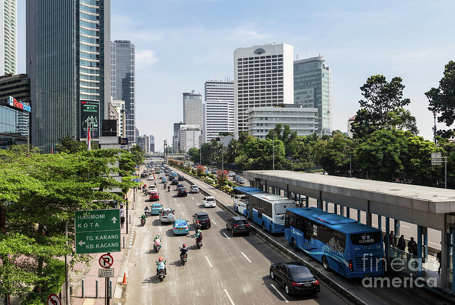 Traffic along Sudirman avenue in Jakarta, Indonesia capital city #3 Photograph by Didier Marti