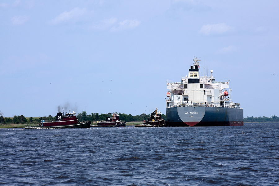 Tugs Guiding Cargo Ship Photograph by Sally Weigand | Pixels