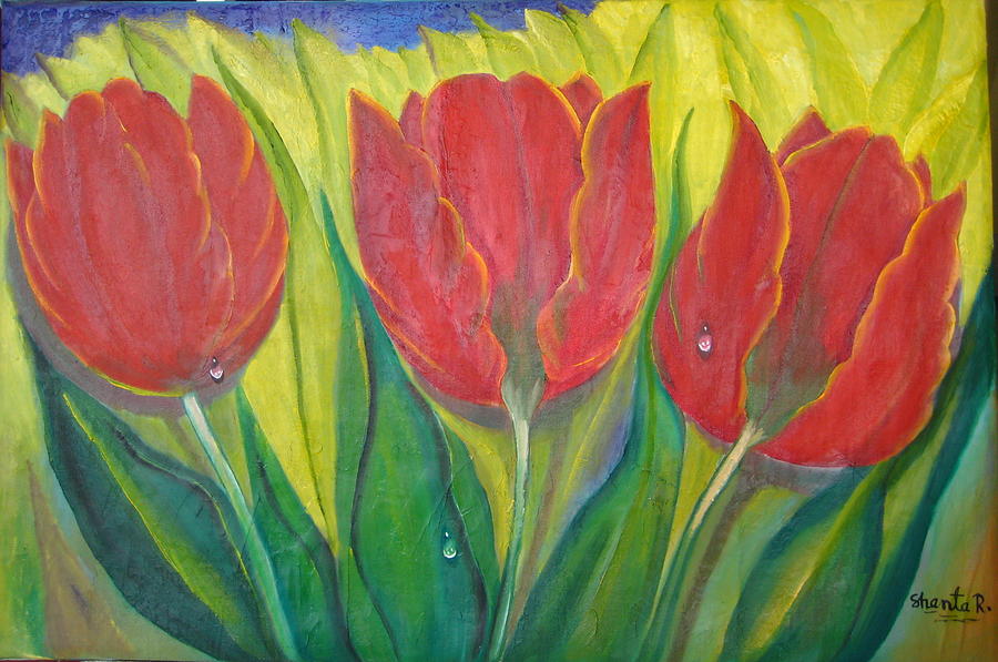 Flower Mixed Media - 3 Tulips - 3 Tulipas by Shanta Rathie