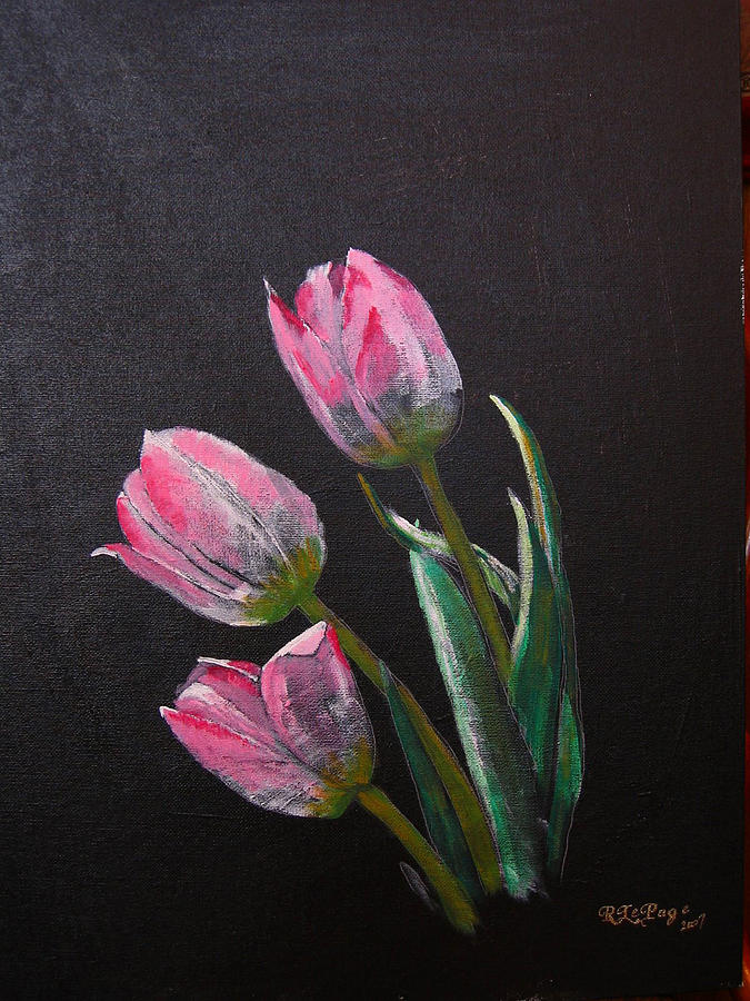 3 Tulips Painting by Richard Le Page
