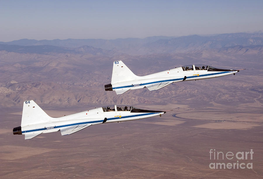 Airplane Photograph - Two T-38a Mission Support Aircraft Fly #3 by Stocktrek Images