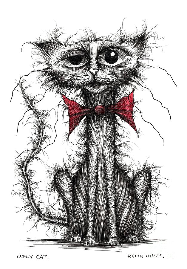 Ugly cat Drawing by Keith Mills