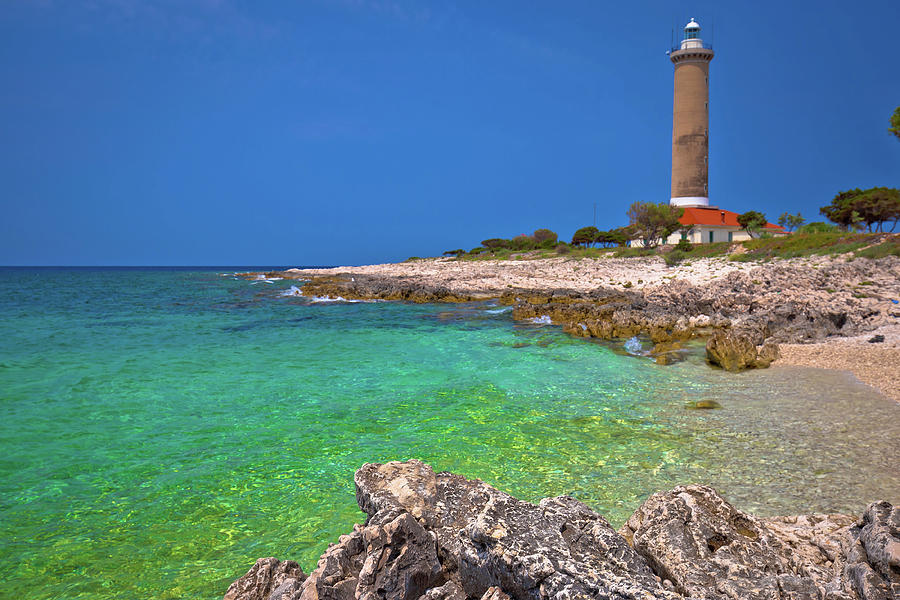 Veli Rat lighthouse and turquoise beach view #3 Photograph by Brch Photography