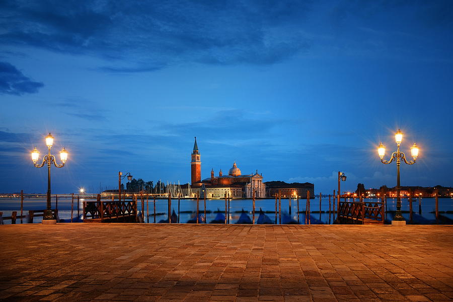 Venice at night and San Giorgio Maggiore church #3 Photograph by Songquan Deng