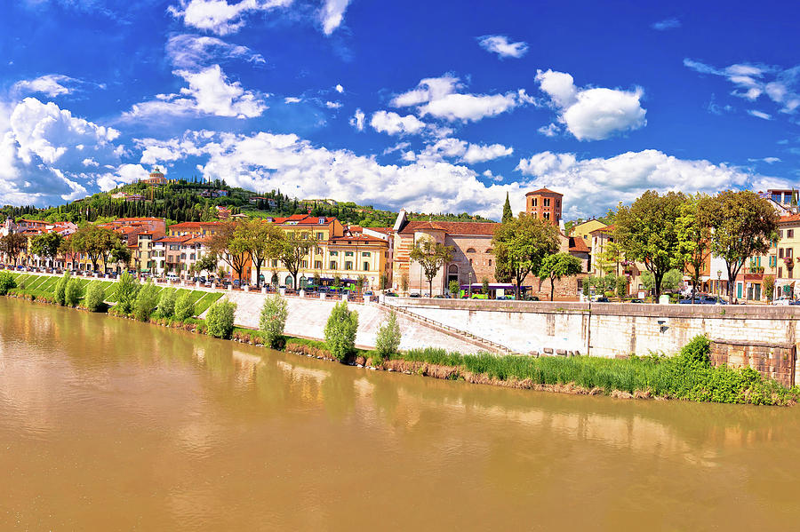 Verona cityscape from Adige river bridge panoramic view #3 Photograph by Brch Photography