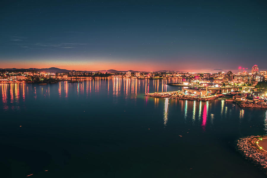 Victoria British Columbia City Lights View From Cruise Ship #3 Photograph by Alex Grichenko
