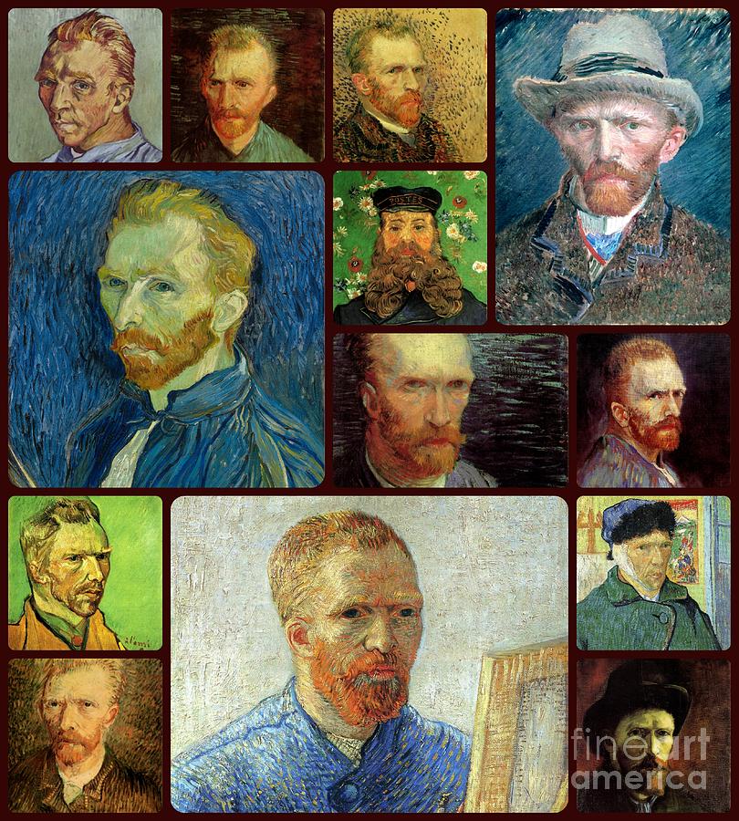 Vincent van gogh self portrait Collage Painting by Celestial Images