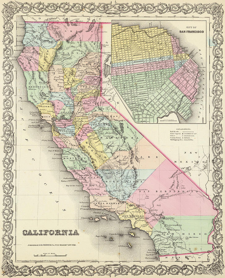 Vintage Map of California #3 Drawing by CartographyAssociates - Fine ...