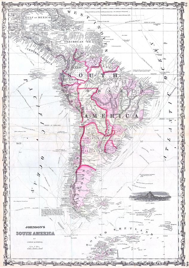 Vintage Map of South America Drawing by CartographyAssociates - Pixels