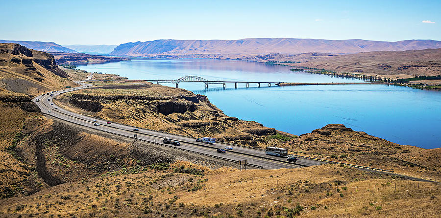 Wanapum Lake Colombia River Wild Horses Monument and canyons #3 Photograph by Alex Grichenko